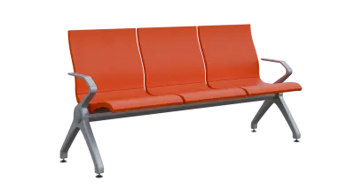 FLOWER - 3, polyuretanová lavice do čekárny, 3-sedák, oranžová, kostra stříbrná