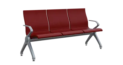 FLOWER - 3, polyuretanová lavice do čekárny, 3-sedák, vínová, kostra stříbrná
