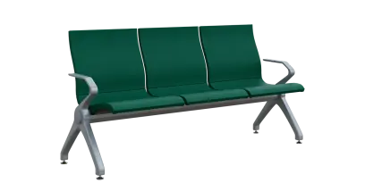 FLOWER - 3, polyuretanová lavice do čekárny, 3-sedák, tmavě zelená, kostra stříbrná