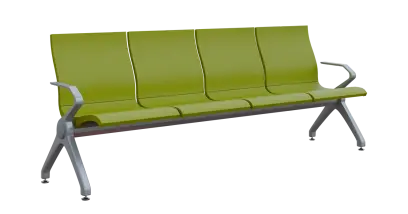 FLOWER - 4, polyuretanová lavice do čekárny, 4-sedák, jarní zeleň, kostra stříbrná