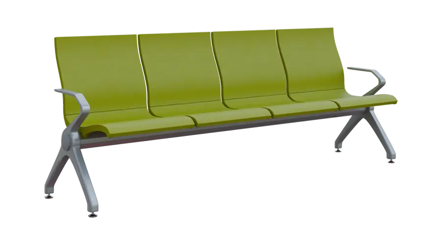 FLOWER - 4, polyuretanová lavice do čekárny, 4-sedák, jarní zeleň, kostra stříbrná
