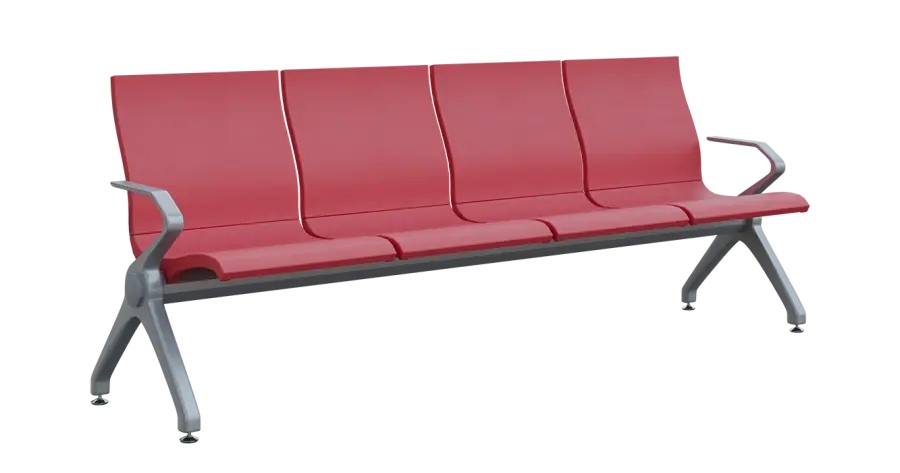 FLOWER - 4, polyuretanová lavice do čekárny, 4-sedák, růžová, kostra stříbrná