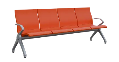 FLOWER - 4, polyuretanová lavice do čekárny, 4-sedák, oranžová, kostra stříbrná