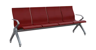 FLOWER - 4, polyuretanová lavice do čekárny, 4-sedák, vínová, kostra stříbrná