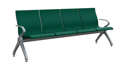 FLOWER - 4, polyuretanová lavice do čekárny, 4-sedák, tmavě zelená, kostra stříbrná