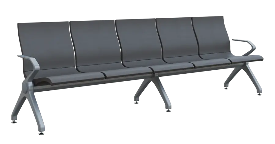 FLOWER - 5, polyuretanová lavice do čekárny, 5-sedák, šedá, kostra stříbrná