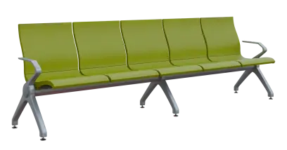 FLOWER - 5, polyuretanová lavice do čekárny, 5-sedák, jarní zeleň, kostra stříbrná