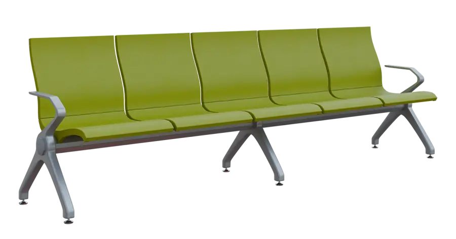 FLOWER - 5, polyuretanová lavice do čekárny, 5-sedák, jarní zeleň, kostra stříbrná