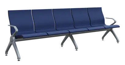 FLOWER - 5, polyuretanová lavice do čekárny, 5-sedák, modrá, kostra stříbrná