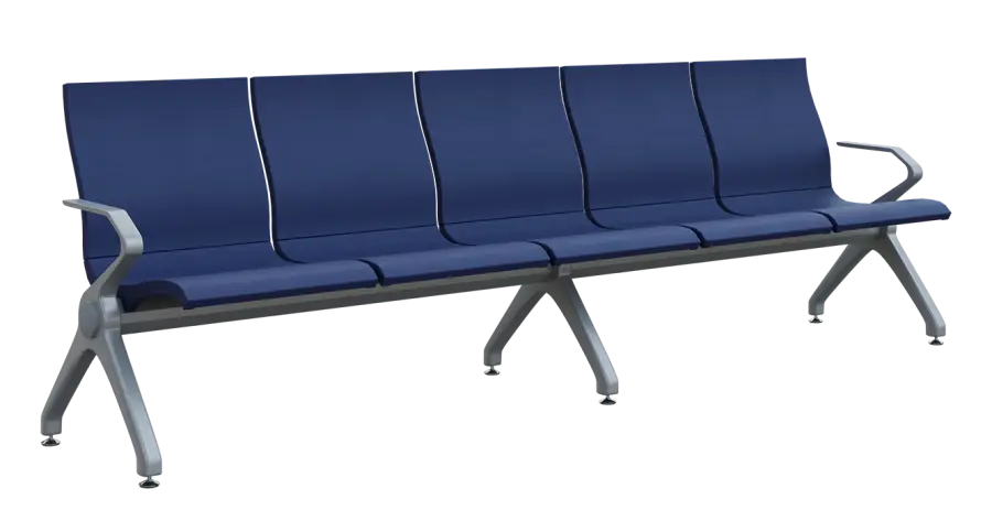 FLOWER - 5, polyuretanová lavice do čekárny, 5-sedák, modrá, kostra stříbrná