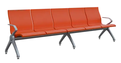 FLOWER - 5, polyuretanová lavice do čekárny, 5-sedák, oranžová, kostra stříbrná