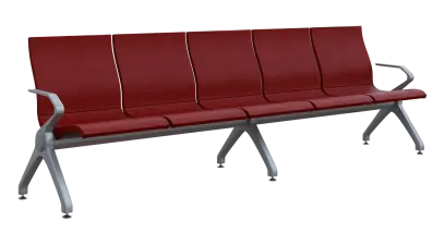 FLOWER - 5, polyuretanová lavice do čekárny, 5-sedák, vínová, kostra stříbrná