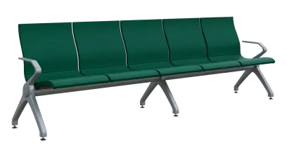 FLOWER - 5, polyuretanová lavice do čekárny, 5-sedák, tmavě zelená, kostra stříbrná