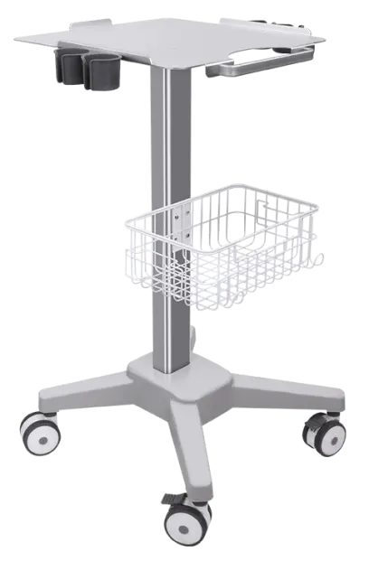 UZ - 01, utrazvukový vozík, 4 držáky pro sondy, drátěný košík, šedý UZ - 01, utrazvukový vozík, 4 držáky pro sondy, drátěný košík, šedý