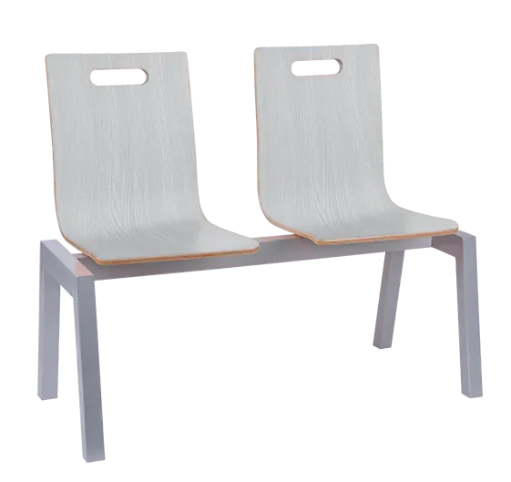 MEGAN PLUS 2, dřevěná lavice do čekárny, 2-sedák, dub sněžný, kostra stříbrná