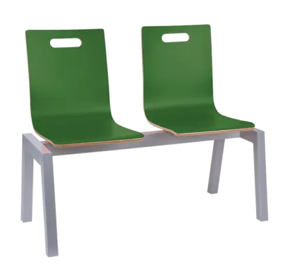 MEGAN PLUS 2, dřevěná lavice do čekárny, 2-sedák, tmavě zelená, kostra stříbrná