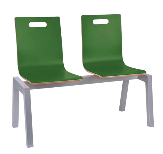 MEGAN PLUS 2, dřevěná lavice do čekárny, 2-sedák, tmavě zelená, kostra stříbrná