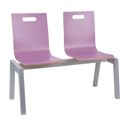 MEGAN PLUS 2, dřevěná lavice do čekárny, 2-sedák, šeříková, kostra stříbrná