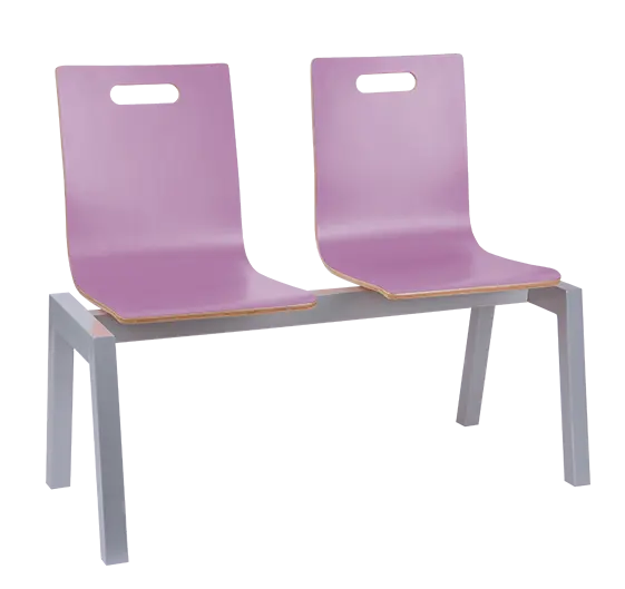 MEGAN PLUS 2, dřevěná lavice do čekárny, 2-sedák, šeříková, kostra stříbrná