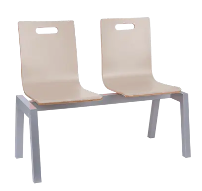 MEGAN PLUS 2, dřevěná lavice do čekárny, 2-sedák, světlá káva, kostra stříbrná