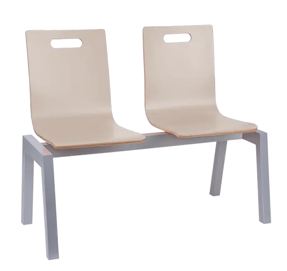 MEGAN PLUS 2, dřevěná lavice do čekárny, 2-sedák, světlá káva, kostra stříbrná