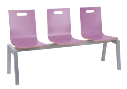 MEGAN PLUS 3, dřevěná lavice do čekárny, 3-sedák, šeříková, kostra stříbrná