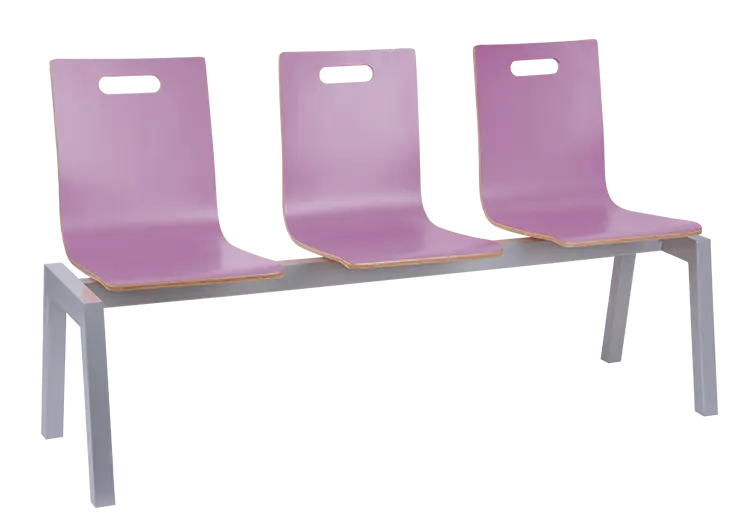 MEGAN PLUS 3, dřevěná lavice do čekárny, 3-sedák, šeříková, kostra stříbrná