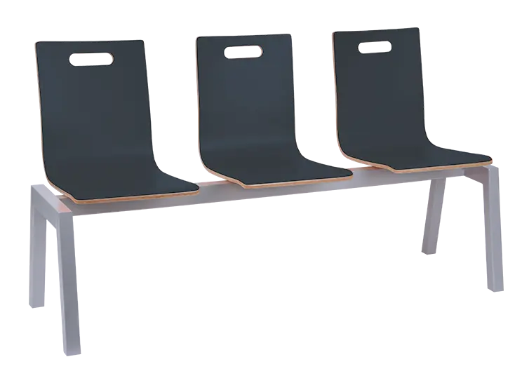 MEGAN PLUS 3, dřevěná lavice do čekárny, 3-sedák, antracit, kostra stříbrná
