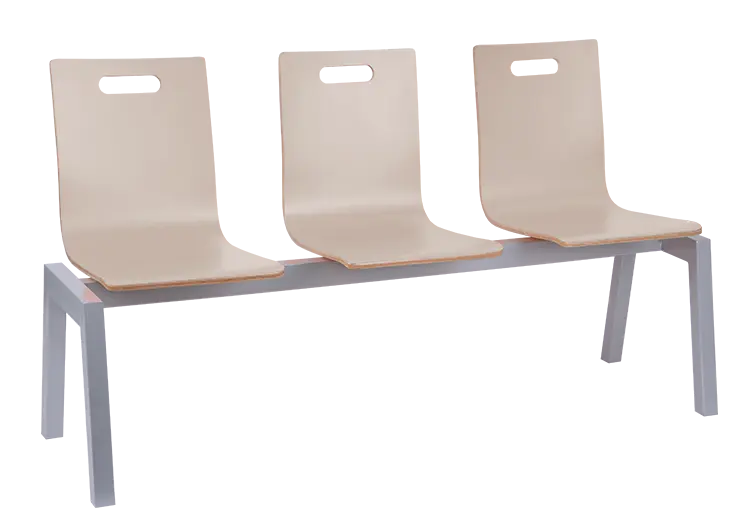 MEGAN PLUS 3, dřevěná lavice do čekárny, 3-sedák, světlá káva, kostra stříbrná