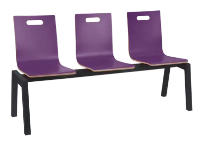 MEGAN PLUS 3, dřevěná lavice do čekárny, 3-sedák, fialová, kostra černá