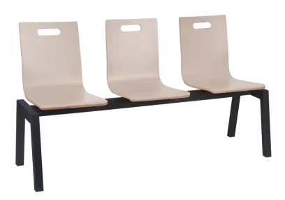 MEGAN PLUS 3, dřevěná lavice do čekárny, 3-sedák, světlá káva, kostra černá