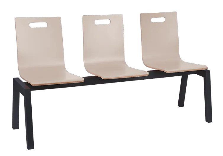 MEGAN PLUS 3, dřevěná lavice do čekárny, 3-sedák, světlá káva, kostra černá