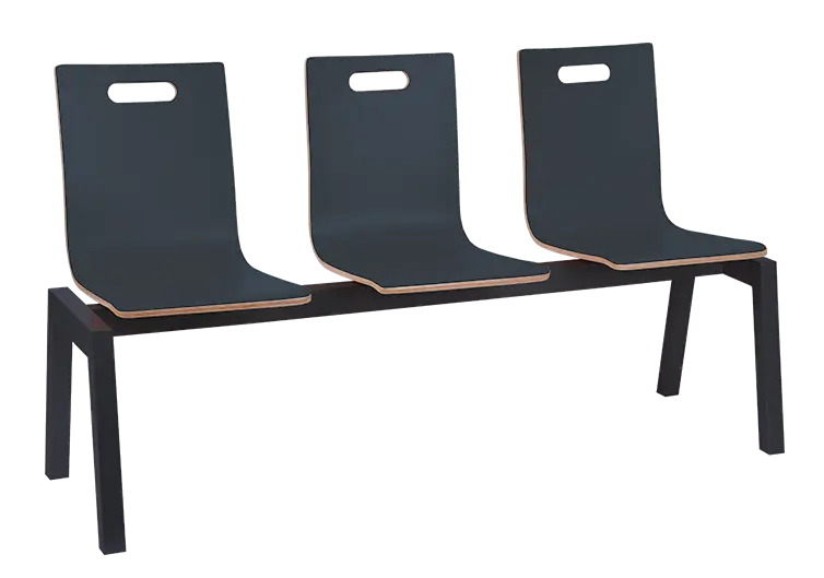 MEGAN PLUS 3, dřevěná lavice do čekárny, 3-sedák, antracit, kostra černá