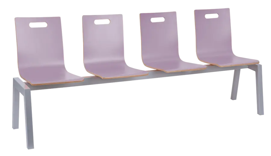 MEGAN PLUS 4, dřevěná lavice do čekárny, 4-sedák, šeříková, kostra stříbrná