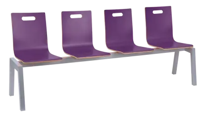 MEGAN PLUS 4, dřevěná lavice do čekárny, 4-sedák, fialová, kostra stříbrná