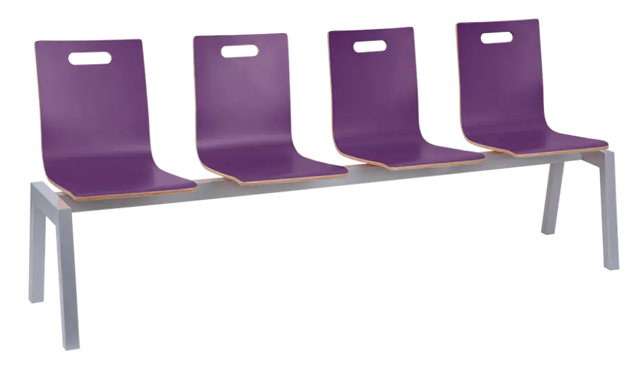 MEGAN PLUS 4, dřevěná lavice do čekárny, 4-sedák, fialová, kostra stříbrná