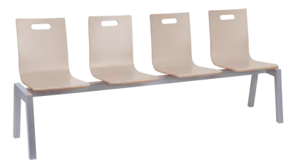 MEGAN PLUS 4, dřevěná lavice do čekárny, 4-sedák, světlá káva, kostra stříbrná
