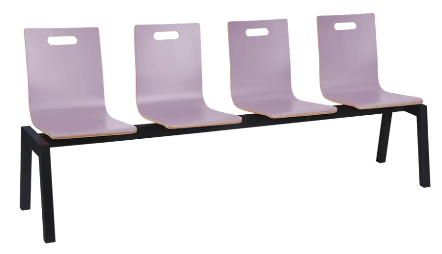 MEGAN PLUS 4, dřevěná lavice do čekárny, 4-sedák, šeříková, kostra černá