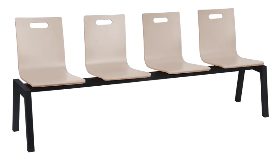 MEGAN PLUS 4, dřevěná lavice do čekárny, 4-sedák, světlá káva, kostra černá