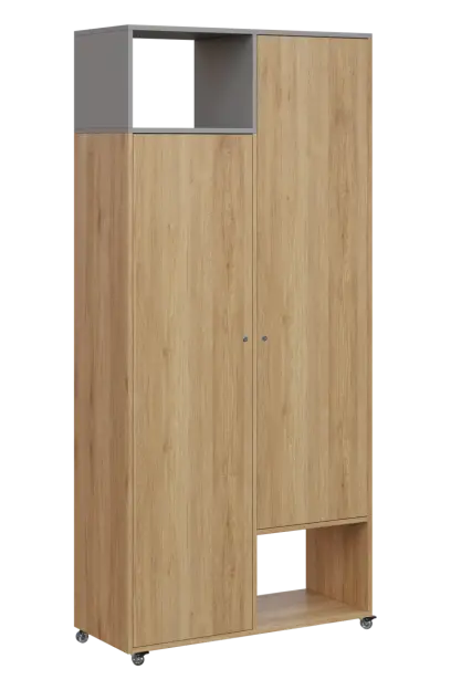 AERO 62 L skříň šatní 2-dveřová/2 niky, výsuvné ramínko, levá, 2150x1000x400, kolečka, chinchilla še