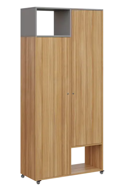 AERO 62 L skříň šatní 2-dveřová/2 niky, výsuvné ramínko, levá, 2150x1000x400, kolečka, chinchilla še