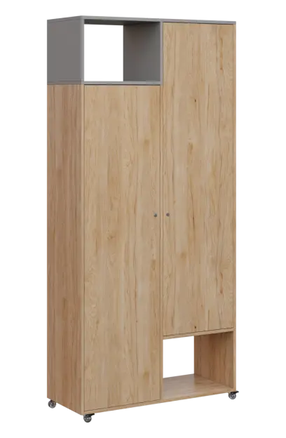 AERO 62 L skříň šatní 2-dveřová/2 niky, výsuvné ramínko, levá, 2150x1000x400, kolečka, chinchilla še