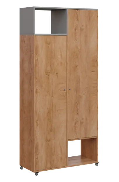 AERO 62 L skříň šatní 2-dveřová/2 niky, výsuvné ramínko, levá, 2150x1000x400, kolečka, chinchilla še