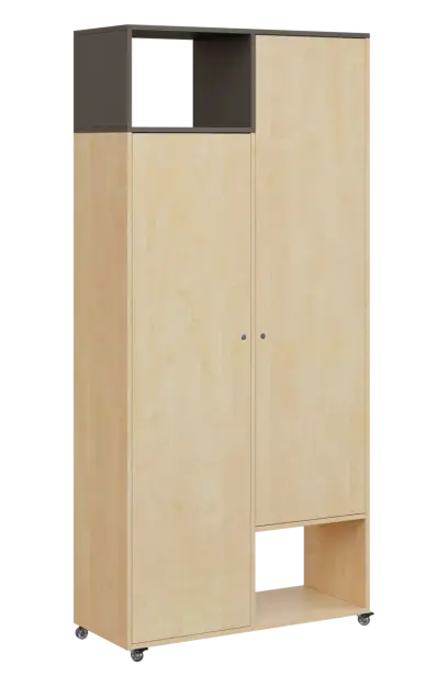 AERO 62 L skříň šatní 2-dveřová/2 niky, výsuvné ramínko, levá, 2150x1000x400, kolečka, lávově šedá/b