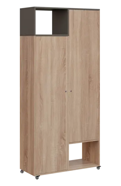 AERO 62 L skříň šatní 2-dveřová/2 niky, výsuvné ramínko, levá, 2150x1000x400, kolečka, lávově šedá/d