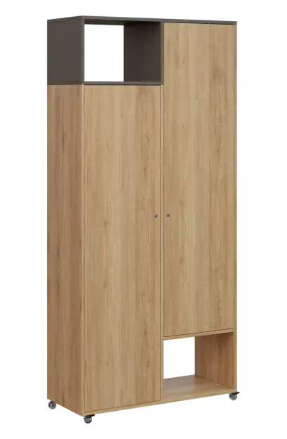 AERO 62 L skříň šatní 2-dveřová/2 niky, výsuvné ramínko, levá, 2150x1000x400, kolečka, lávově šedá/d