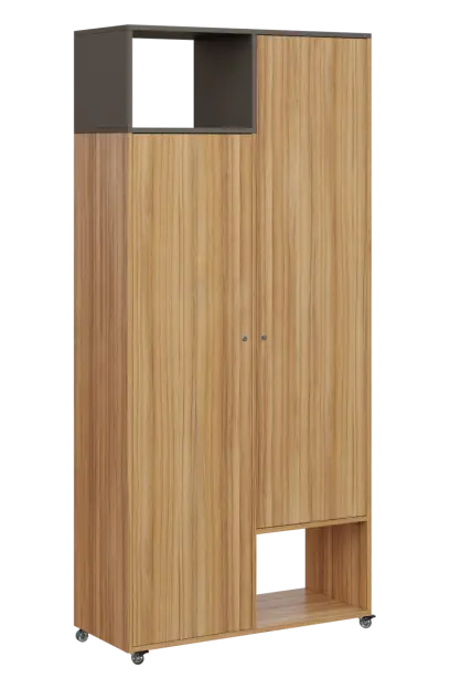 AERO 62 L skříň šatní 2-dveřová/2 niky, výsuvné ramínko, levá, 2150x1000x400, kolečka, lávově šedá/c