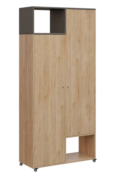 AERO 62 L skříň šatní 2-dveřová/2 niky, výsuvné ramínko, levá, 2150x1000x400, kolečka, lávově šedá/d