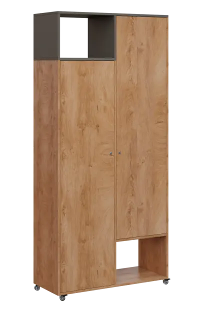 AERO 62 L skříň šatní 2-dveřová/2 niky, výsuvné ramínko, levá, 2150x1000x400, kolečka, lávově šedá/d