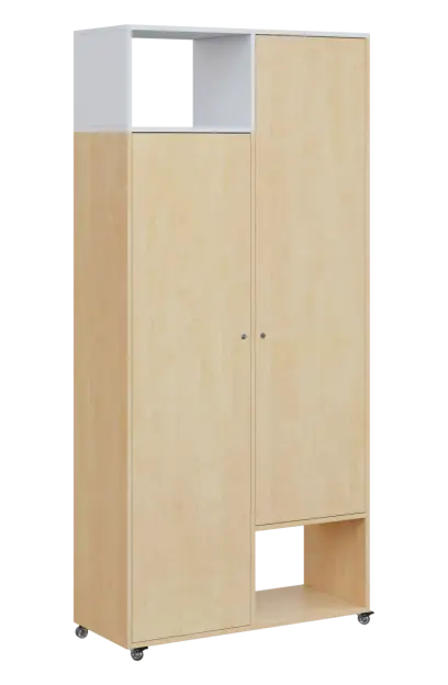 AERO 62 L skříň šatní 2-dveřová/2 niky, výsuvné ramínko, levá, 2150x1000x400, kolečka, platinově bíl